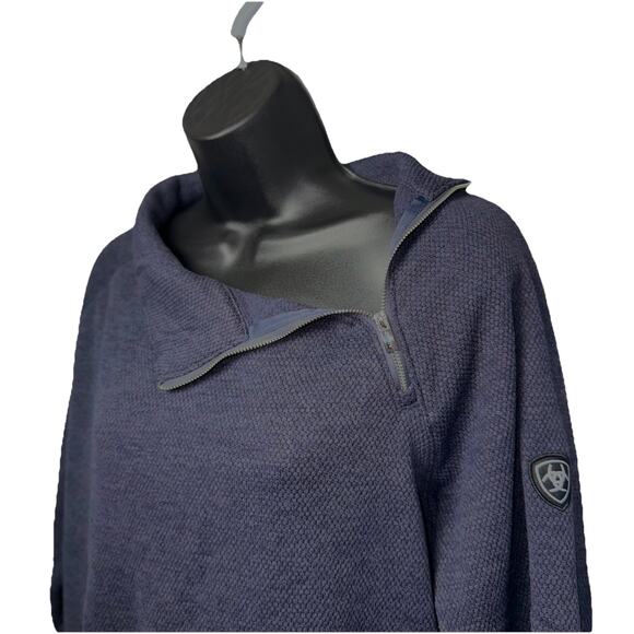 Ariat Shoulder Zip Asymmetrical Women Medium Blue Long Sleeve Preppy Equestrian - Picture 4 of 10